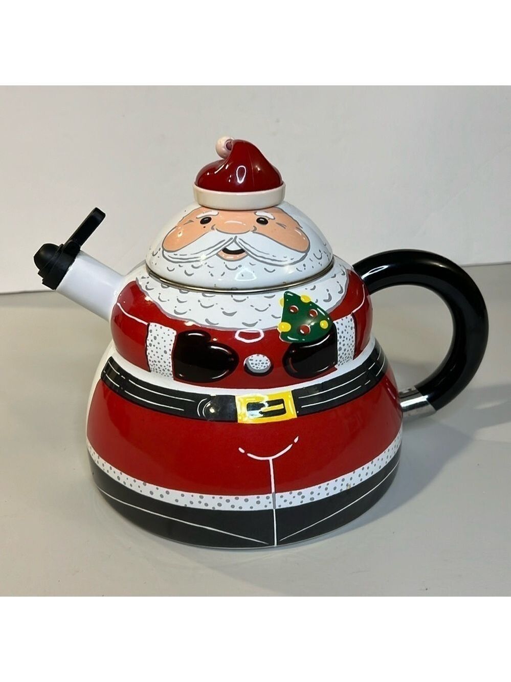 Roshko Santa Claus Enamel on Steel Tea Kettle 3 qt
